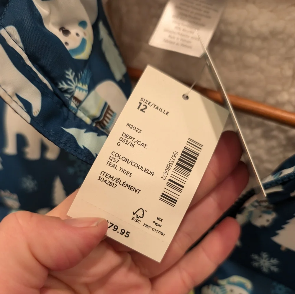 GYMBOREE boys polar bear print fleece lined hooded puffer coat size 12 - Picture 5 of 8